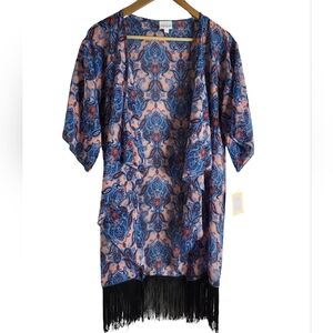 LuLaRoe Blue and Pink Patterned Cardigan